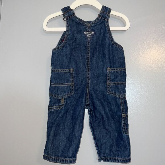 OshKosh B'gosh Baby Boy Denim Overalls Buffalo Plaid-Lined Size 6 Months - Picture 3 of 6